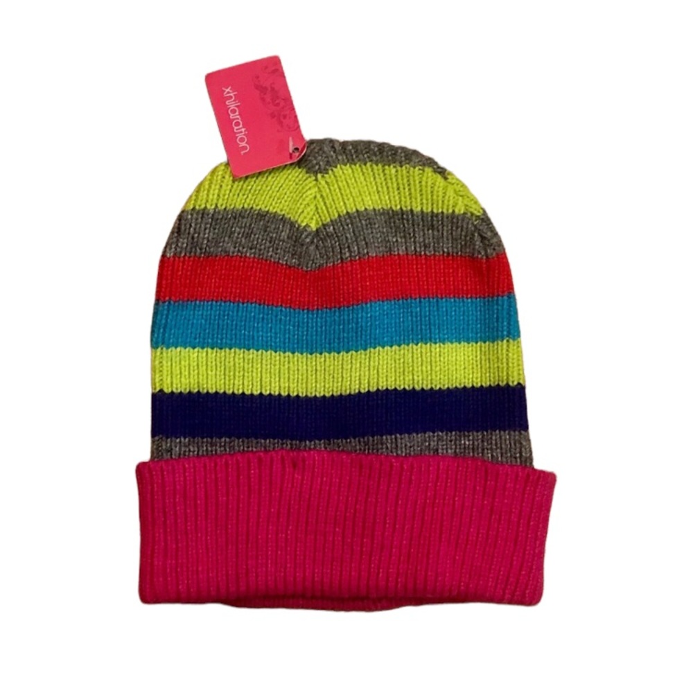 Multicolor striped woven knit winter beanie hat